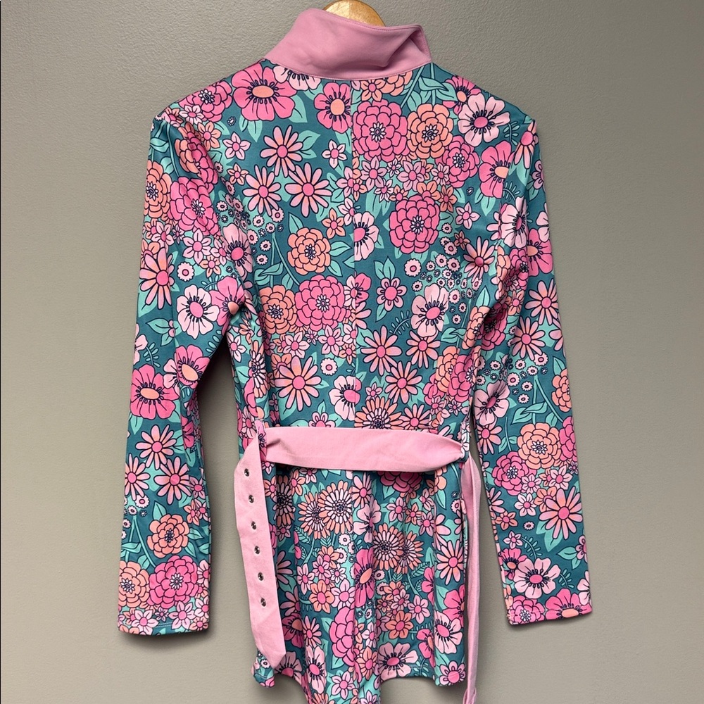 Sugar Thrillz Floral Zip Front Bodysuit NWT Size M Pink Blue - Picture 4 of 5